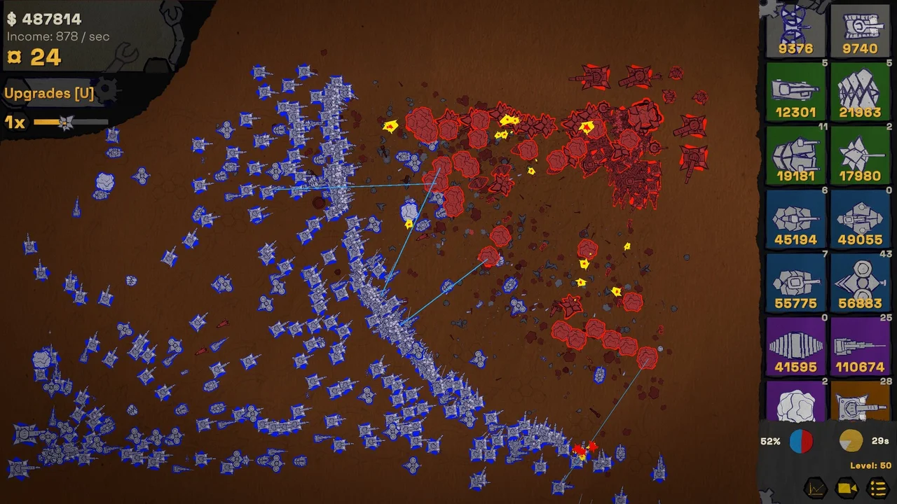 Incremental RTS automated battle with a large mixed unit roster